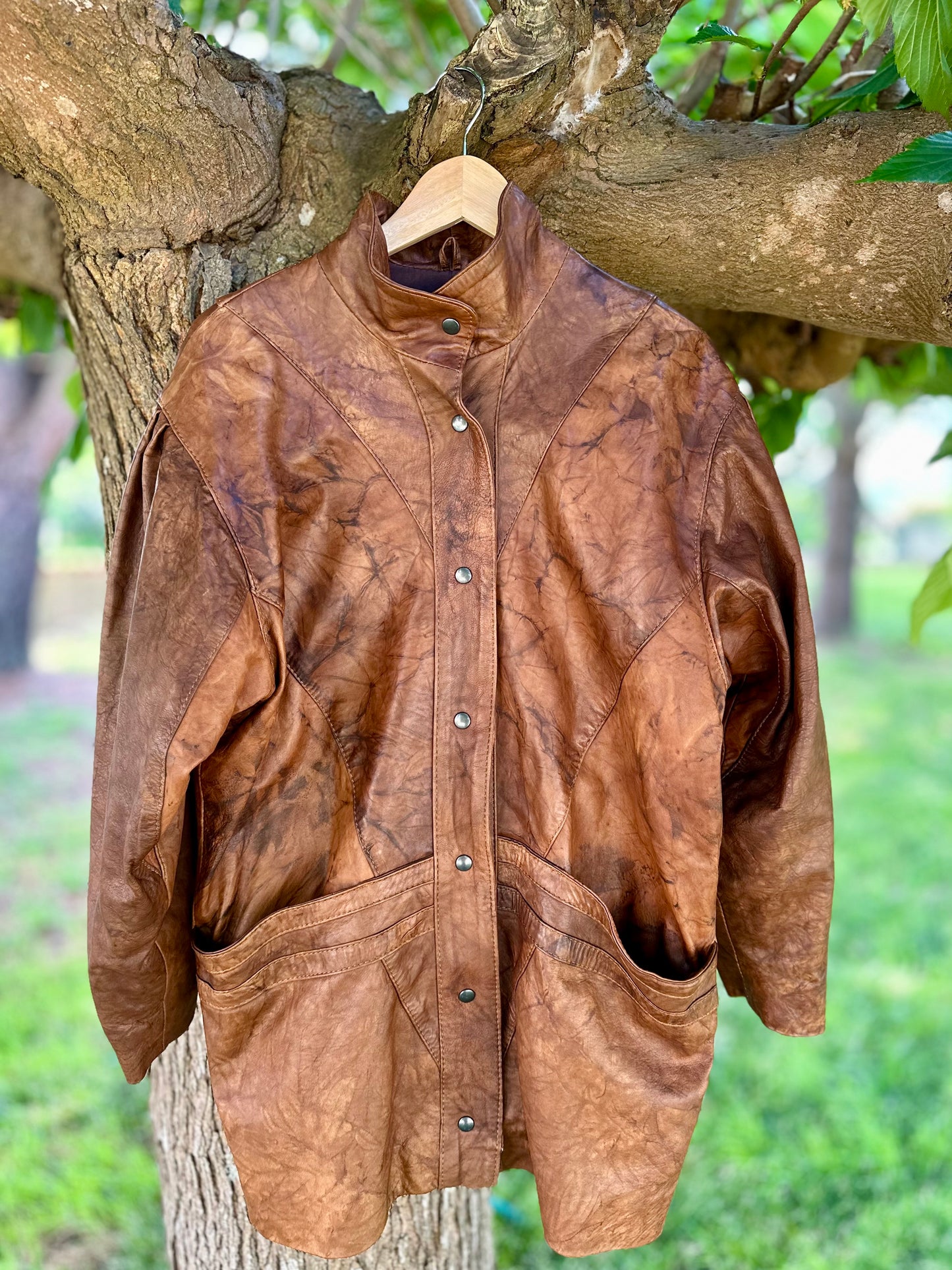 Veste en cuir vieilli camel